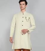 Solid Off White Cotton Blend Nawabi With Paijama