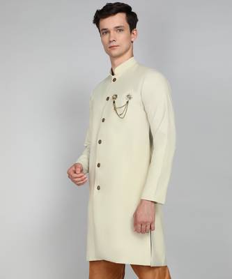 Solid Off White Cotton Blend Nawabi With Paijama 2