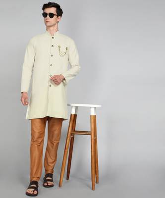 Solid Off White Cotton Blend Nawabi With Paijama 3