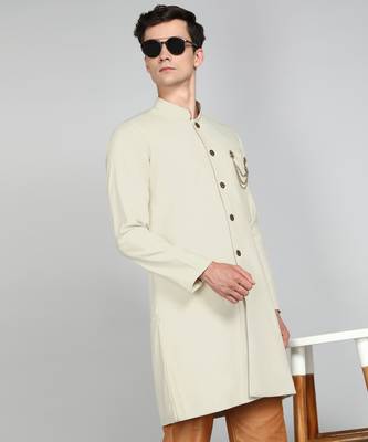 Solid Off White Cotton Blend Nawabi With Paijama 5