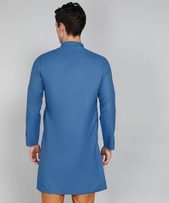 Solid Peacock Blue Cotton Blend Nawabi With Paijama 4
