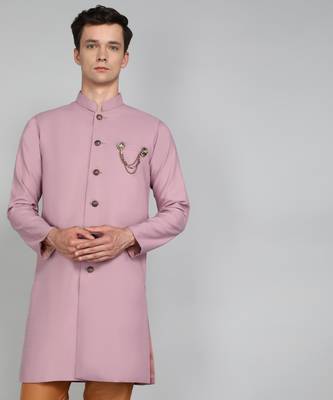 Solid Pink Cotton Blend Nawabi With Paijama 2
