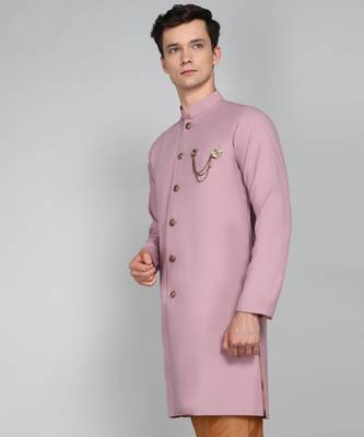 Solid Pink Cotton Blend Nawabi With Paijama 3