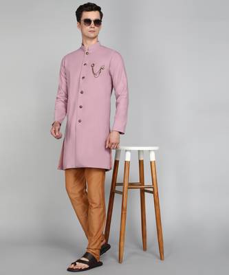 Solid Pink Cotton Blend Nawabi With Paijama 1