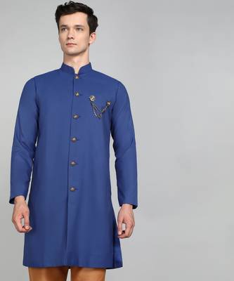 Solid Royal Blue Cotton Blend Nawabi With Paijama 1