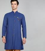 Solid Royal Blue Cotton Blend Nawabi With Paijama