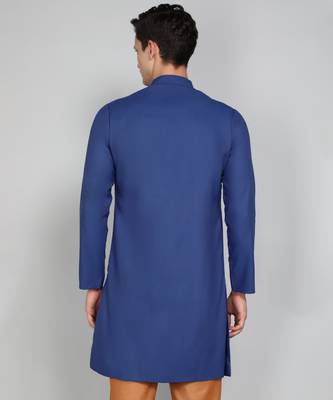 Solid Royal Blue Cotton Blend Nawabi With Paijama 4
