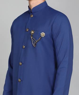 Solid Royal Blue Cotton Blend Nawabi With Paijama 5