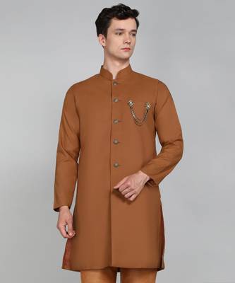 Solid Rust Cotton Blend Nawabi With Paijama 1
