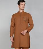Solid Rust Cotton Blend Nawabi With Paijama