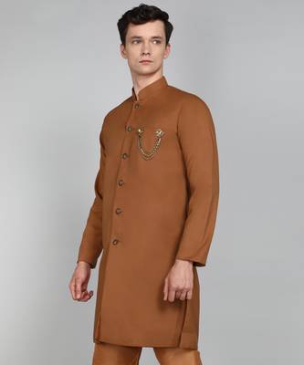 Solid Rust Cotton Blend Nawabi With Paijama 2