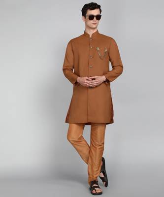 Solid Rust Cotton Blend Nawabi With Paijama 3