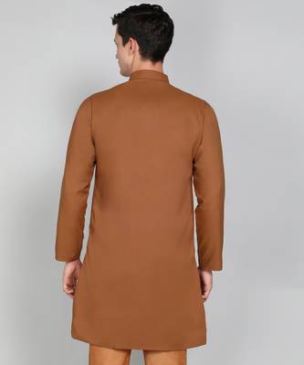 Solid Rust Cotton Blend Nawabi With Paijama 4
