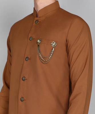 Solid Rust Cotton Blend Nawabi With Paijama 5