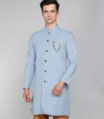 Solid Sky Blue Cotton Blend Nawabi With Paijama