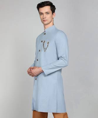 Solid Sky Blue Cotton Blend Nawabi With Paijama 2