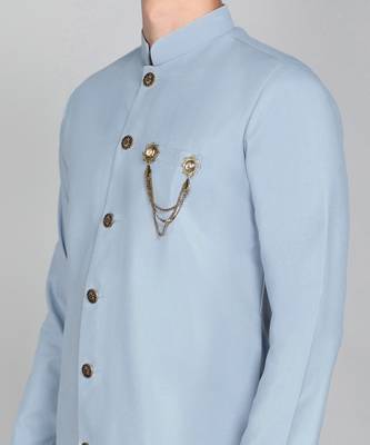 Solid Sky Blue Cotton Blend Nawabi With Paijama 5