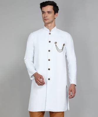 Solid White Cotton Blend Nawabi With Paijama 1