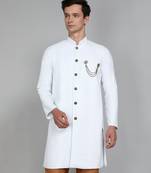 Solid White Cotton Blend Nawabi With Paijama
