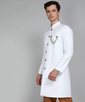 Solid White Cotton Blend Nawabi With Paijama 2
