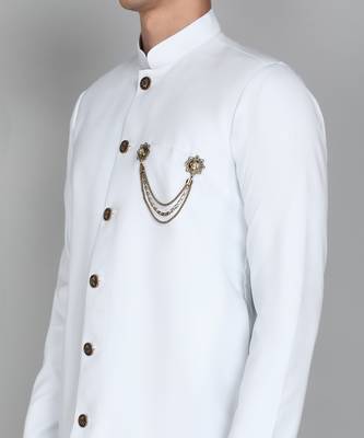 Solid White Cotton Blend Nawabi With Paijama 5