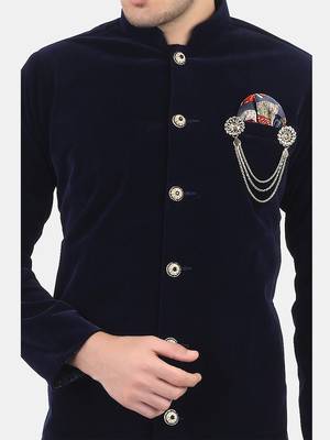 Avaeta Solid Navy Blue Velvet Nawabi With Paijama 3
