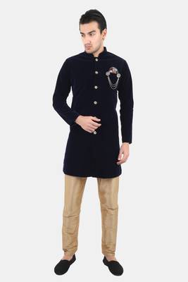 Avaeta Solid Navy Blue Velvet Nawabi With Paijama 1