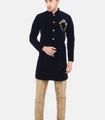 Avaeta Solid Navy Blue Velvet Nawabi With Paijama