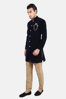 Avaeta Solid Navy Blue Velvet Nawabi With Paijama 4