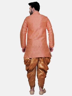Avaeta Woven Peach Jacquard Sherwani With Patiyala 3