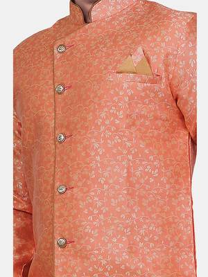 Avaeta Woven Peach Jacquard Sherwani With Patiyala 4