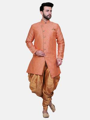 Avaeta Woven Peach Jacquard Sherwani With Patiyala 1