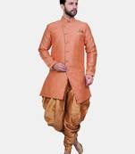Avaeta Woven Peach Jacquard Sherwani With Patiyala