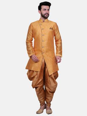 Avaeta Woven Yellow Jacquard Sherwani With Patiyala 1