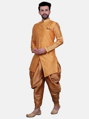 Avaeta Woven Yellow Jacquard Sherwani With Patiyala 5