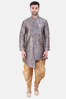 Avaeta Woven Grey Jacquard Sherwani With Patiyala 1