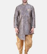 Avaeta Woven Grey Jacquard Sherwani With Patiyala