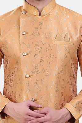 Avaeta Woven Yellow Jacquard Sherwani With Patiyala 4