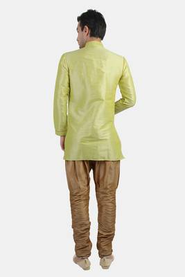 neon green dupion silk sherwani with gold churidar 2
