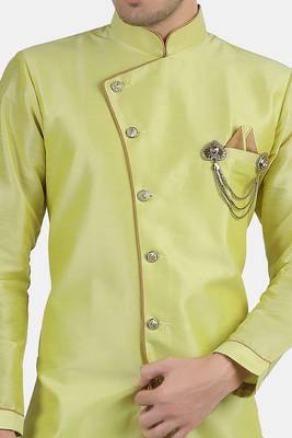 neon green dupion silk sherwani with gold churidar 3