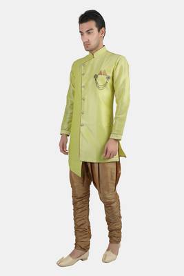 neon green dupion silk sherwani with gold churidar 4