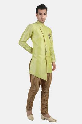 neon green dupion silk sherwani with gold churidar 5