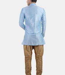 Avaeta Solid Sky Blue Dupion Silk Sherwani With Heram Pant