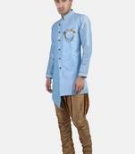 Avaeta Solid Sky Blue Dupion Silk Sherwani With Heram Pant