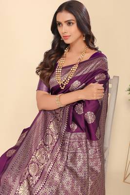 Purple Silk Blend Zari Woven Saree 3