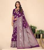 Purple Silk Blend Zari Woven Saree
