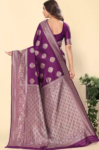 Purple Silk Blend Zari Woven Saree