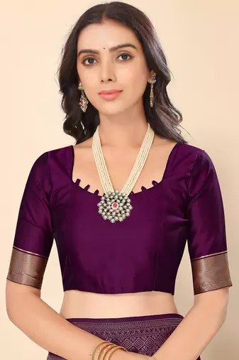 Purple Silk Blend Zari Woven Saree