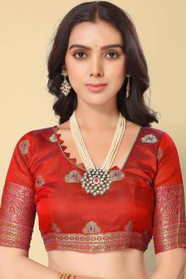 Navy Blue and Red Banarasi Art Silk Saree with Zari Work 5