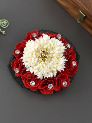 Red white floral juda bun cover hair accessory set 1